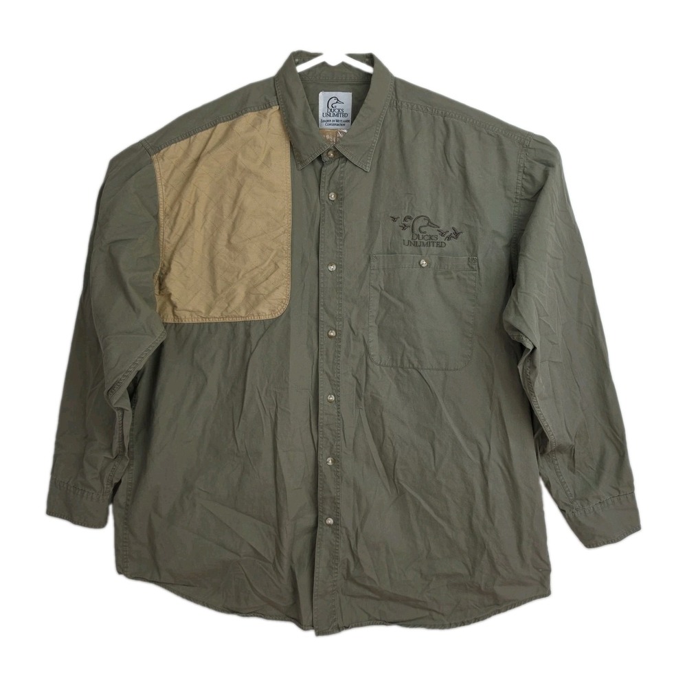 Ducks Unlimited Button-Up Shirt Men's XL Olive Green Embroidered Logo Long Slvs